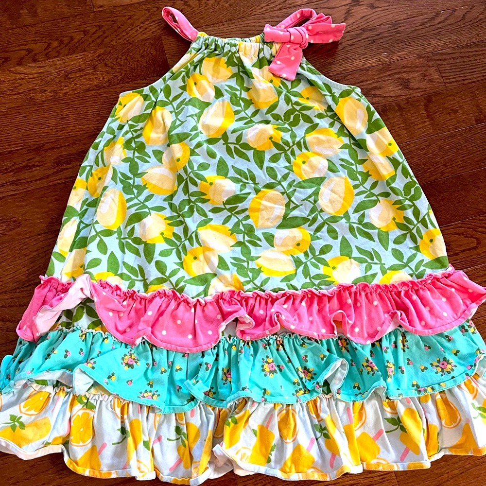 Girls Matilda Jane sleeveless dress - floral - ruffle - lemon print - Size 6